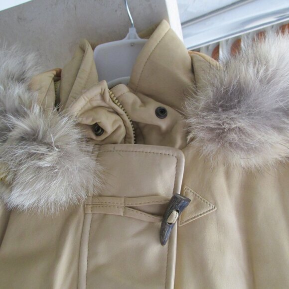 Vintage Andrew Marc Leather Coyote Fur Hood Jacket S/p Banana/Beige ~New~ - Picture 2 of 11